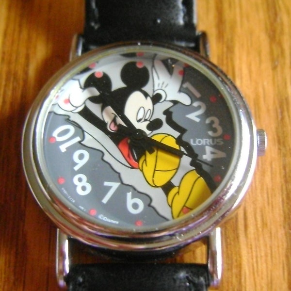 Rare Vintage Mickey Mouse Lorus watch Busting through / collectible /  Mother's day gift  / Birthday gift / Timepiece / woman's watch