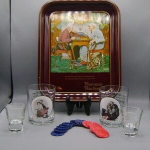 Norman Rockwell 1975 &quot;April Fool&#39;s Day&quot; Collector&#39;s Tray & bar set /Vintage / collectible / Father&#39;s day /Birthday/ display / man cave