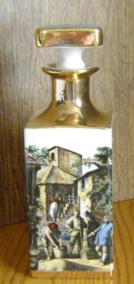 Vintage Rotweinkaraffe / Banfi Produkte / Florenz Italien / 1968 / Auslage / Mannhöhle / italienisches Dorf Szene / Sammlerstück / Barwagen