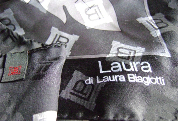 Vintage Laura Biagiotti silk scarf black gray whi… - image 4