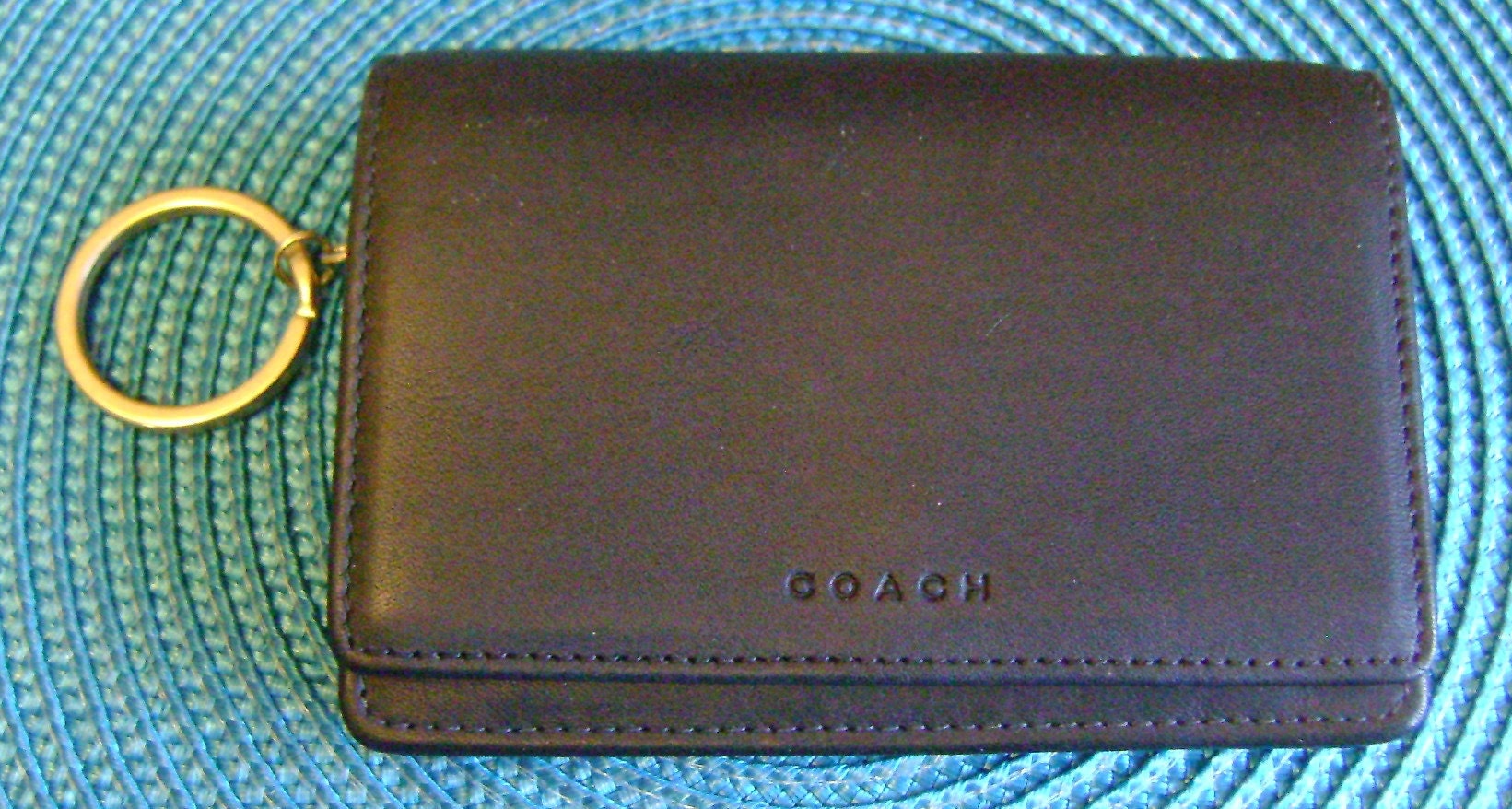 AUTH COACH BI-FOLD COMPACT LEATHER COIN & CARD HOLDER WALLET KEY RING  PREOWNED