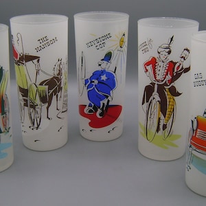 Vintage Gay Nineties Frosted Tom Collins glasses / Retro bar ware / collectible /14 0z / Birthday gift / Housewarming gift / Mother&#39;s day
