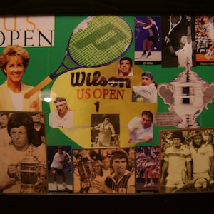 US Open tennis collage, us open tennis framed collectible, US open tennis vintage collectible, US open tennis collage
