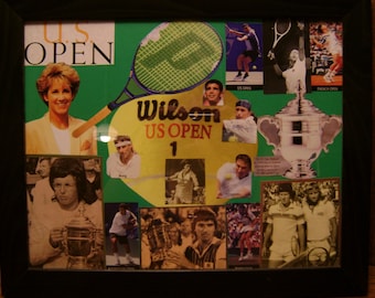 US Open tennis collage, us open tennis framed collectible, US open tennis vintage collectible, US open tennis collage