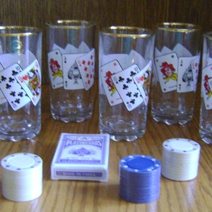 Vintage pokerkaartpak hoge balglazen / Pasabahce-glazen - Turkije / bar / game-avond / mancave / Family Fun / kaarten en chips