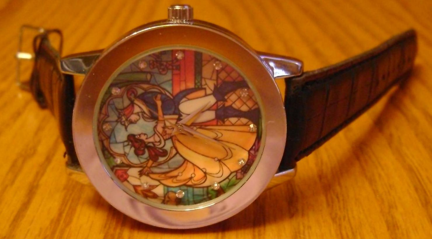 Disney Beauty & the Beast Stained Glass Watch / Large Face / Black