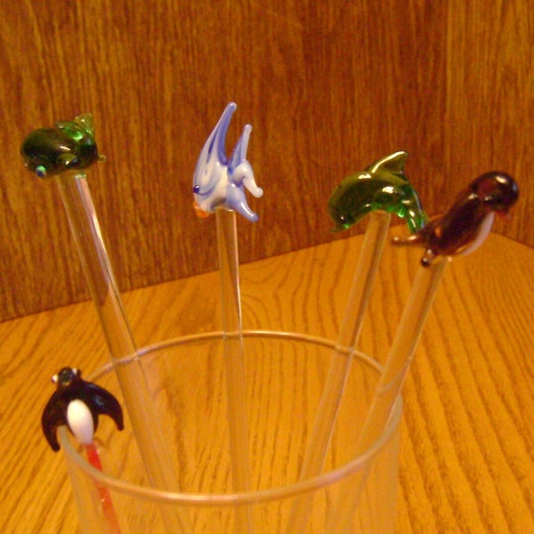 Vintage glass Ocean creature drink swizzle sticks / glass stirrers / bar ware / display / cocktail party / Birthday /Father's day / man cave