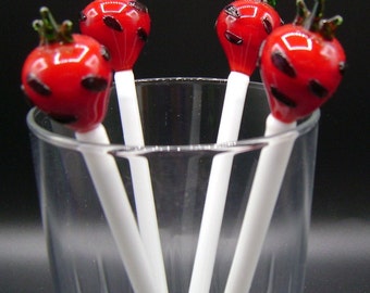 Vintage Milk glass Strawberry Swizzle sticks / cocktail stirrers / display / Birthday gift / Mother's day gift / collectible / man cave