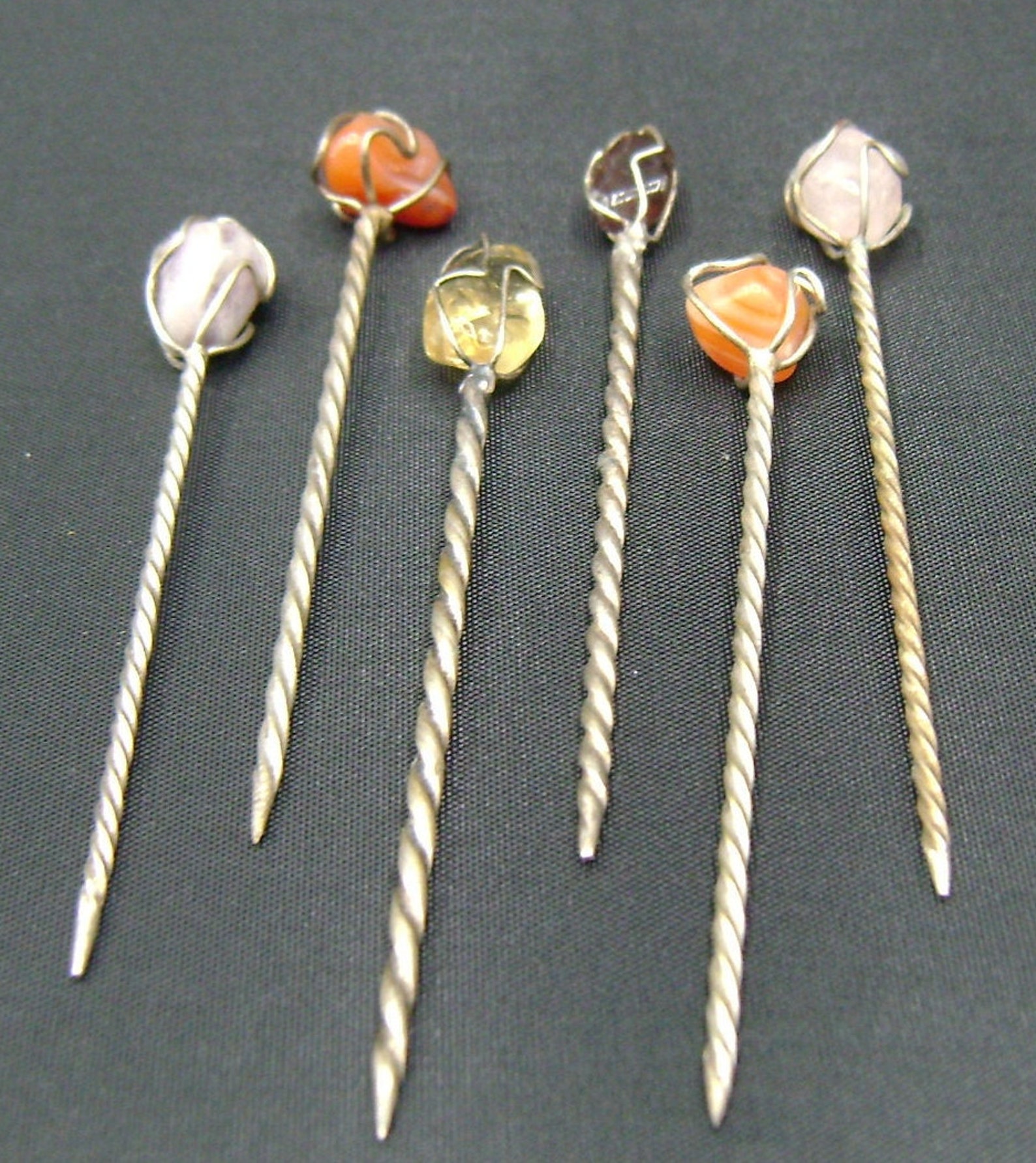Vintage cocktail garnish picks with semiprecious stones/ Etsy