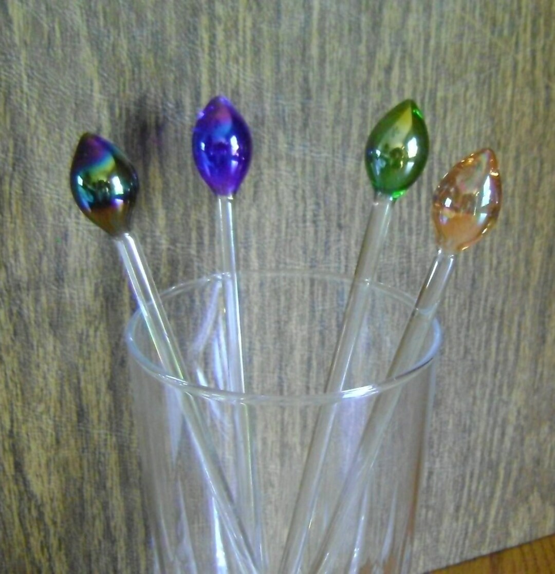 Vintage Iridescent Egg Swizzle Sticks / Easter Egg Stirrers / Drink