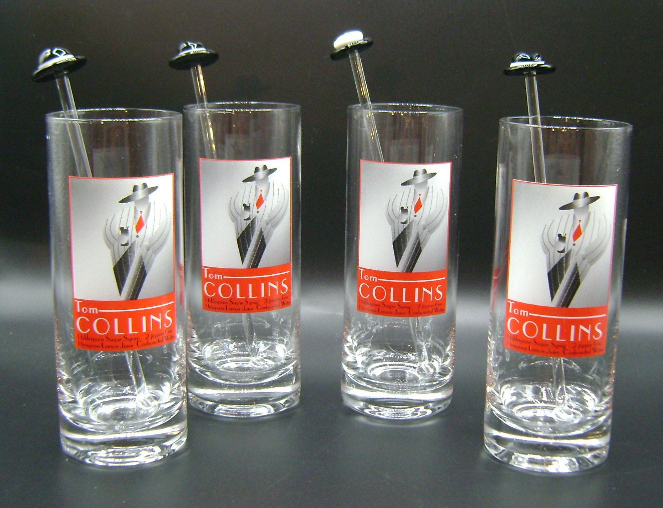 Set of 8 Federal MCM Tom Collins Glasses with Silver Leaves - Ruby Lane