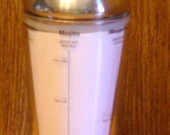 Vintage Glass cocktail shaker with drink recipes / collectible / Birthday gift / Mother's day gift /  bar ware / display / bar cart