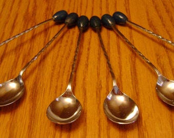 Vintage Art Deco set of six silver plated spoons / Blue Bakelite / demitasse / cocktail spoons /Mother&#39;s day / housewarming / Bridal Shower
