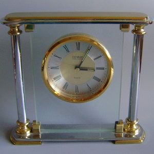 Vintage Danbury Brass Mantle clock / Brass & Glass clock / very heavy / solid brass / display decor / Anniversary gift / Birthday gift