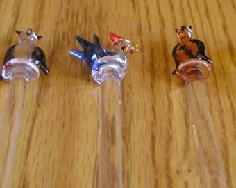 Coronet Various glass Swizzle sticks / man cave / Birthday Father's day / Chicken, Elephant, Penguin, Owl and Dog / stirrer muddlers