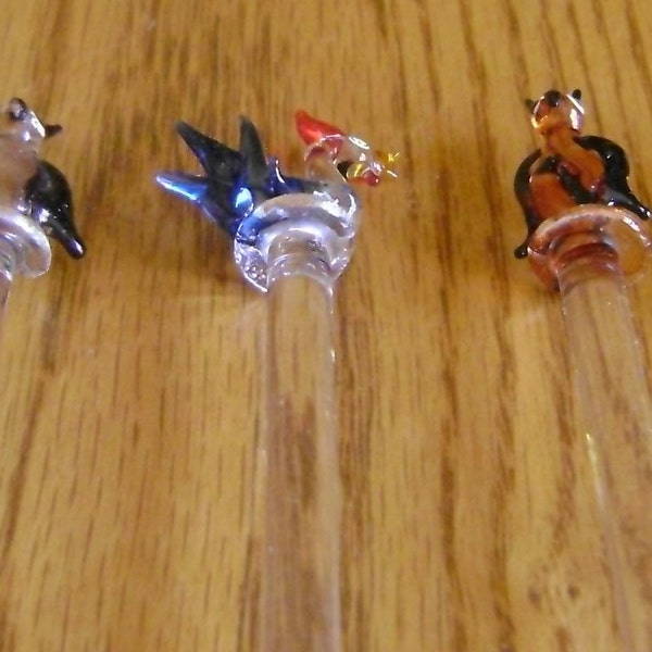 Coronet Various glass Swizzle sticks / man cave / Birthday Father's day / Chicken, Elephant, Penguin, Owl and Dog / stirrer muddlers