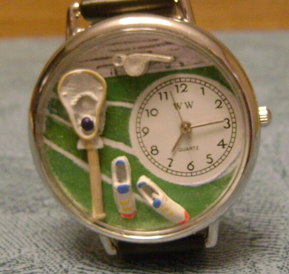 Vintage Whimsical Lacrosse Watch / Lacrosse Stick, Cleets, Ball