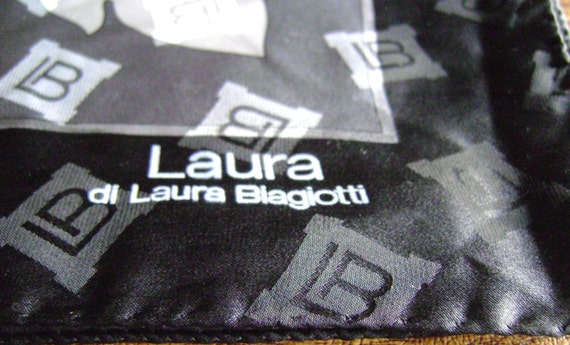 Vintage Laura Biagiotti silk scarf black gray whi… - image 2