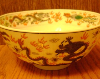 Vintage Chinese Dragon & Phoenix Canton Ware Porcelain bowl / hand painted / Decoration use only /  Asian / Oriental decor / Mint / display