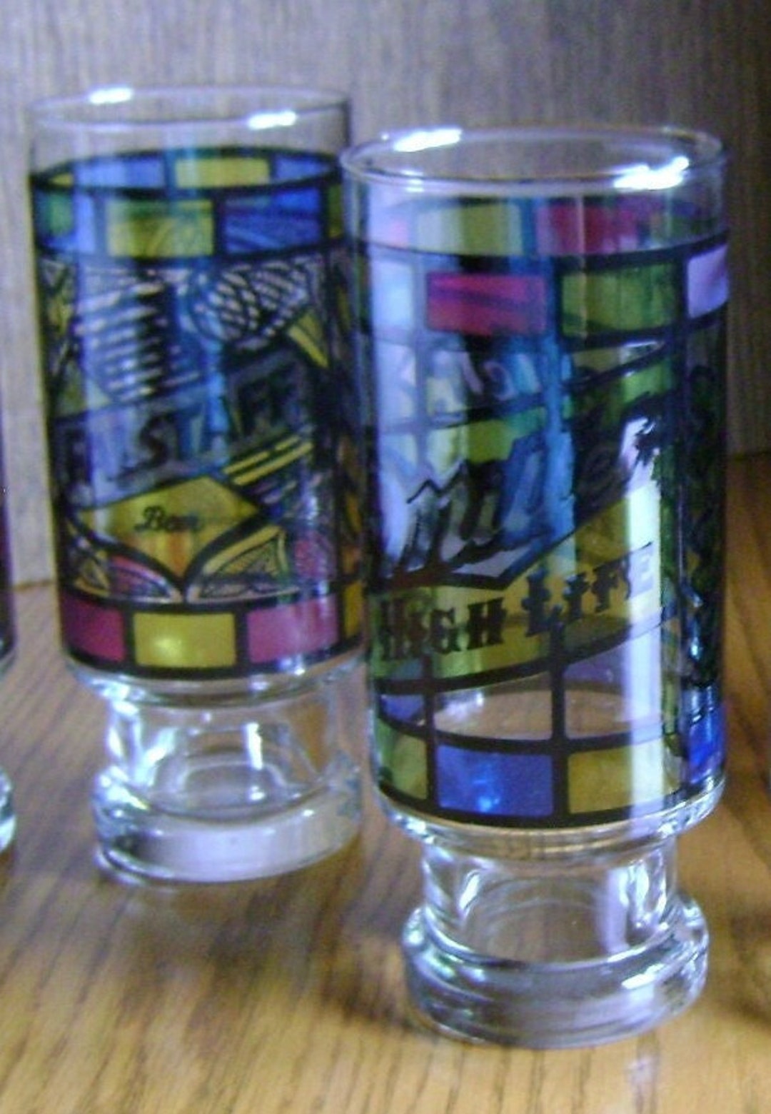Vintage Stained Glass Beer Glasses / 1970's / Man Cave/ Birthday Gift