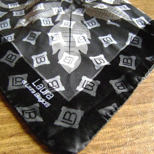 Vintage Laura Biagiotti silk scarf black gray white floral  handmade in Italy
