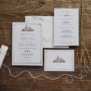 Inviti di nozze Skyline personalizzati / Matrimonio di Chicago / Inviti di New York / Matrimonio dipinto a mano / Matrimonio in città