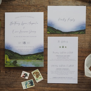 Watercolor Wedding Invitations | Romantic Invitations | Outdoor Wedding | Lakeside Invitations | Painted Invitations