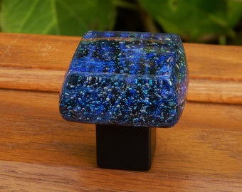 Indigo Blue glass cabinet knob, (name Mariana Trench)  Michigan handmade artisan glass knob, intense royal and indigo blues