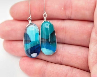 Ocean Inspired Earrings - Handmade Fused Glass Jewelry - Made in Michigan - Seascapes Collection