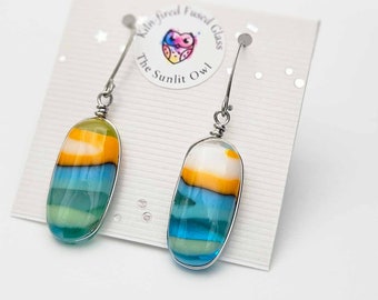 Fused Glass Earrings - Sunset Collection - Handmade Jewelry Made in Michigan - Dangly Drop Earrings