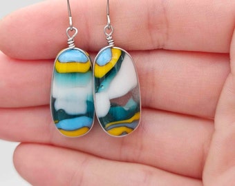 Fused Glass Earrings - Pictured Rocks Collection, Handmade Jewelry Made in Michigan - Dangly Drop Earrings