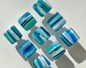 Collezione Paesaggi Marini, pomello marino blu e verde da 3,8 cm, pomello oceano lago, vetro di mare, interamente realizzato a mano in Michigan
