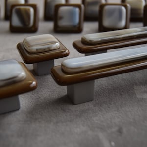 Neutral brown grey knobs and pulls, made in USA,neutral layered pull,cabinet knobs,drawer pulls,grey white neutral toned knob,chestnut brown