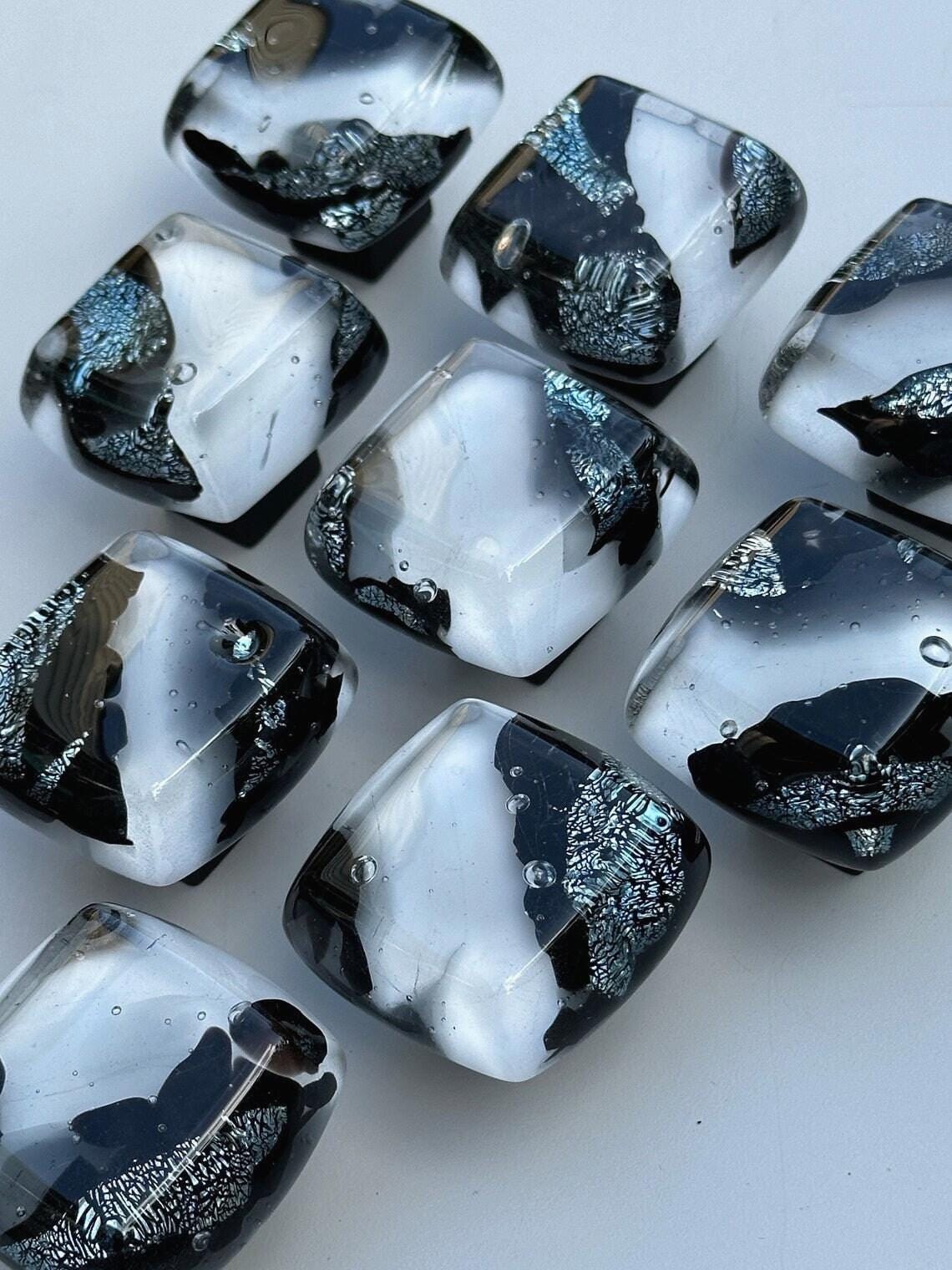 Black Ice - Silver - Custom Glass Cabinet Knob - Made in USA, Kitchen Hardware Drawer Pulls or Handles
