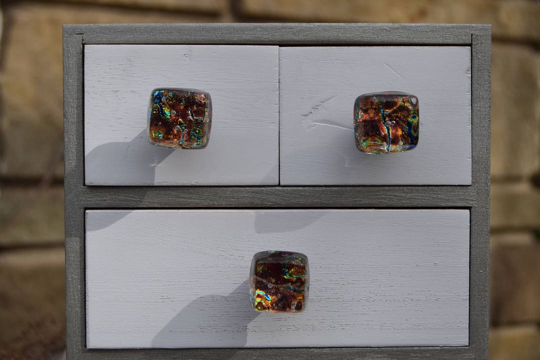 Red Gold Miniature Knob, Small Dichroic Glass Knob, Knobettes, Tiny