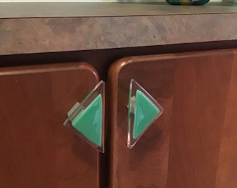 Triangle knob, Michigan made, sky blue, ocean green, mauve, glass cabinet knob, drawer pull, artisan crafted triangle knobs