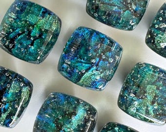 Pomello Verde Waters - Blu, verdi, oro - Pomelli per mobili in vetro fuso, accessori per la cucina