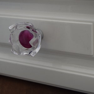 Pink Flower Knob, USA made, cabinet knob, tulip knob, pink flower pull, cabinet hardware, glass flower knob, pink glass flower pull