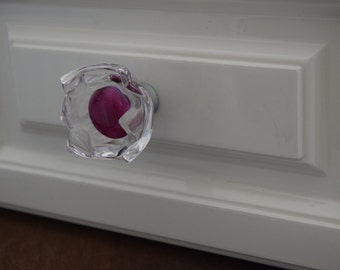 Pink Blumen Knauf, in den USA hergestellt, Schrankknopf, Tulpe Knopf, rosa Blumenzug, Schrankbeschläge, Glasblumenknopf, rosa Glasblumenzug