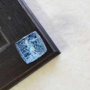 Silver Blue knob, handmade in USA, blue & silver w/navy glass cabinet knob, Dancing Water-Glacier Bay, Kitchen Hardware Drawer Pulls