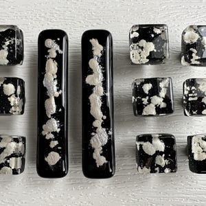 Silver/Black glass knob, entirely handmade in Michigan, Super Nova Silver