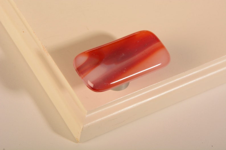 Red Orange Glass Knob Pull Square Knob Reddish Pink Etsy