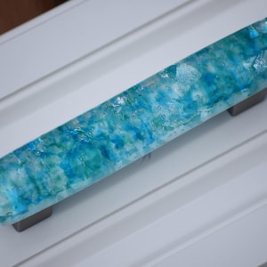 Caribbean Mist glass pull, made in USA, Michigan made blue cabinet pull, kitchen drawer pulls, pull, shimmering blue glass knob