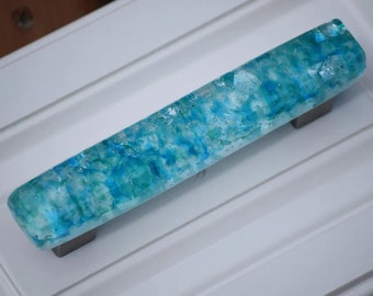 Caribbean Mist glass pull, made in USA, Michigan made blue cabinet pull, kitchen drawer pulls, pull, shimmering blue glass knob