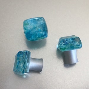 Small Beachy knobs, Caribbean Mist custom size glass cabinet hardware, handmade in USA image 3