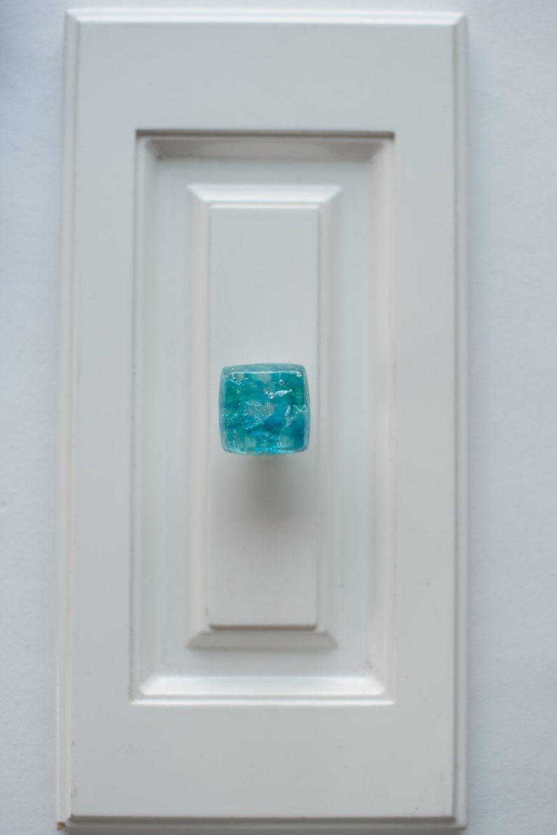 Caribbean Mist glass knob, made in Michigan, custom glass cabinet knob, teal blue knob, kitchen cabinet knob, blue glass knob, beach knob image 3