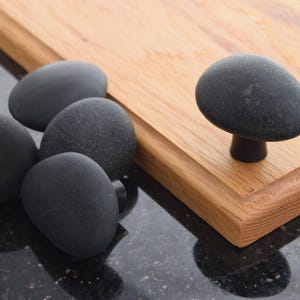 Dark Basalt Rock Knob with black base, made in USA, Mountain Midnight stone cabinet knob, lakeshore stone, dark granite knob image 3