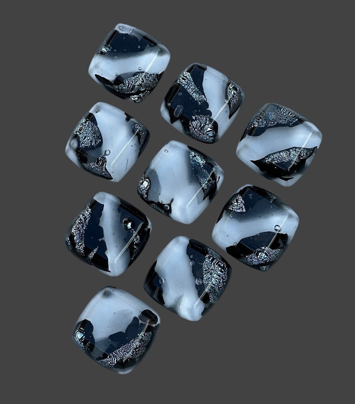 Black Ice - Silver - Custom Glass Cabinet Knob - Made in USA, Kitchen Hardware Drawer Pulls or Handles