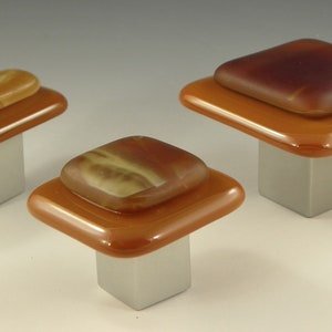 Tahquamenon knobs and pulls, amber / carmel / cream / chestnut colors, matte over gloss finish, suite of 3 knobs