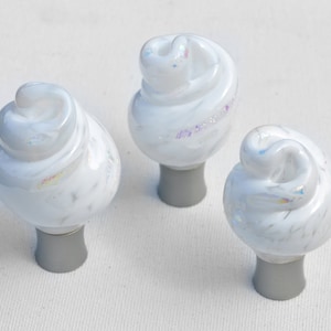 White sparkly handblown knob, made in USA, Icecream knob, custom handmade hardware in twist, ribbed or smooth styles